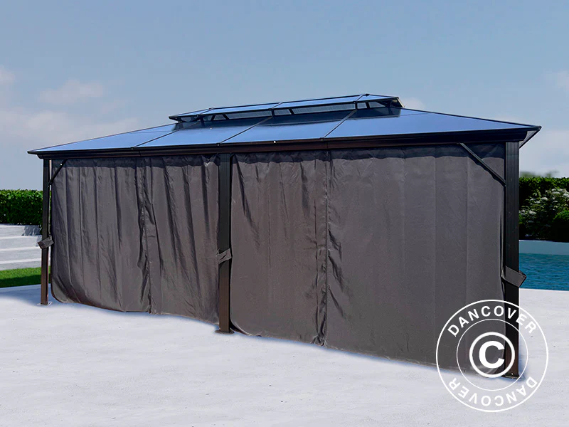 Paviljong Santa Ana Alu+ med gardiner och myggnät, 3,65x6m, Svart - Image 6