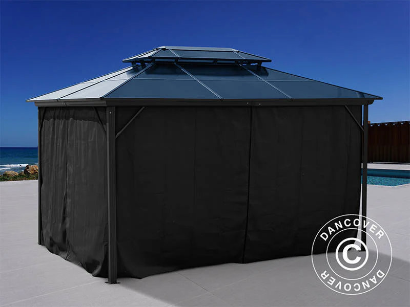 Paviljong Santa Ana Alu+ med gardiner och myggnät, 3x4m, Svart - Image 10