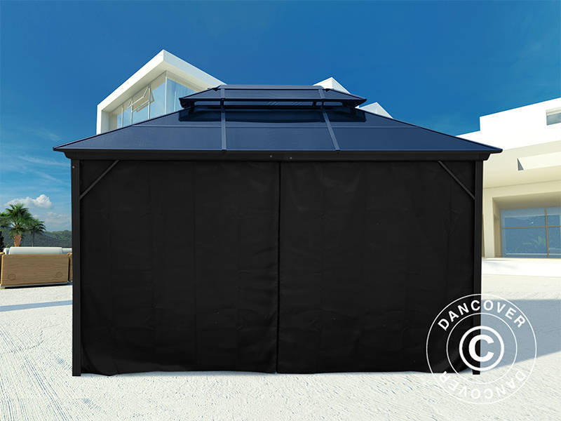 Paviljong Santa Ana Alu+ med gardiner och myggnät, 3x4m, Svart - Image 12
