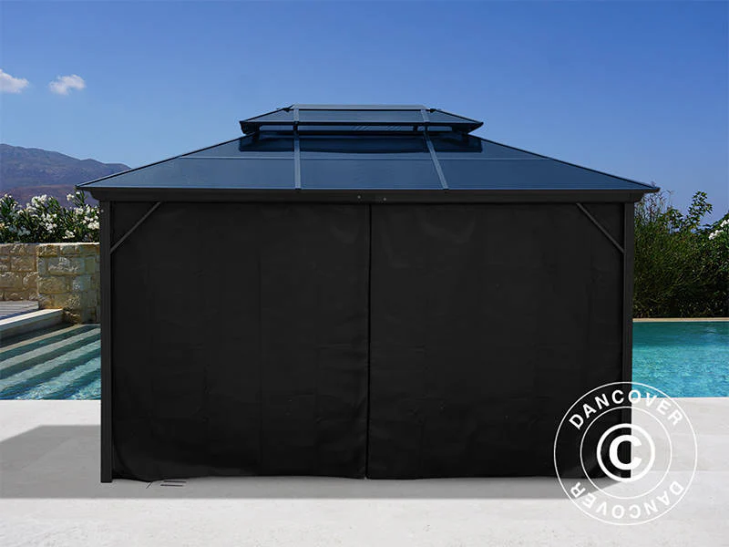 Paviljong Santa Ana Alu+ med gardiner och myggnät, 3x4m, Svart - Image 3