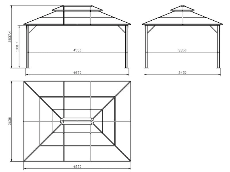 Paviljong Santa Ana Steel+ med gardiner och myggnät, 3,65x4,85m, Svart - Image 6