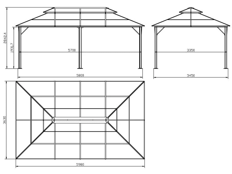 Paviljong Santa Ana Steel+ med gardiner och myggnät, 3,65x6m, Svart - Image 7