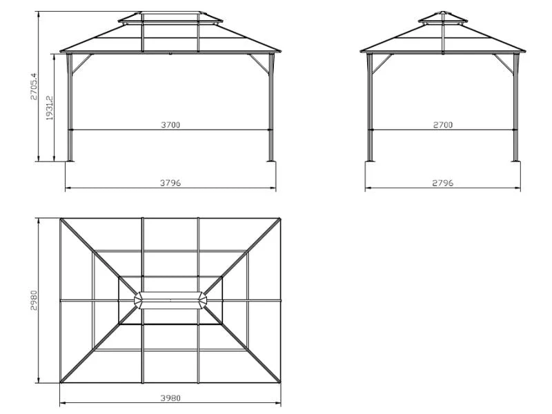 Paviljong Santa Ana Steel+ med gardiner och myggnät, 3x4m, Svart - Image 7