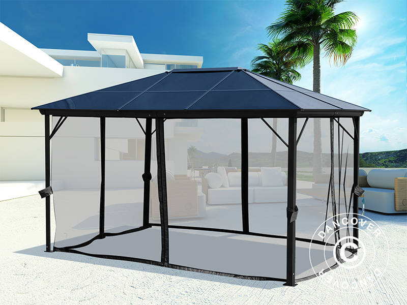 Paviljong Santa Barbara Alu+ med gardiner och myggnät, 3x4m, Svart - Image 4
