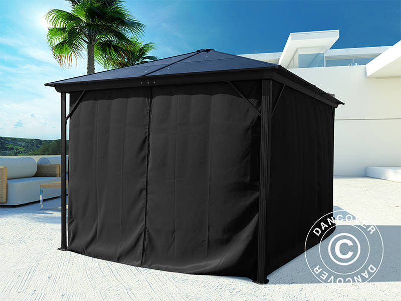 Paviljong Santa Barbara Alu+ med gardiner och myggnät, 3x4m, Svart - Image 5