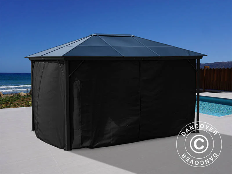 Paviljong Santa Barbara Alu+ med gardiner och myggnät, 3x4m, Svart - Image 9