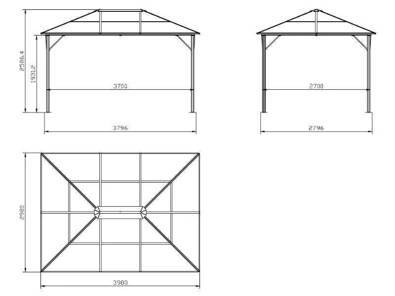 Paviljong Santa Barbara Steel+ med gardiner och myggnät, 3x4m, Brun - Image 7