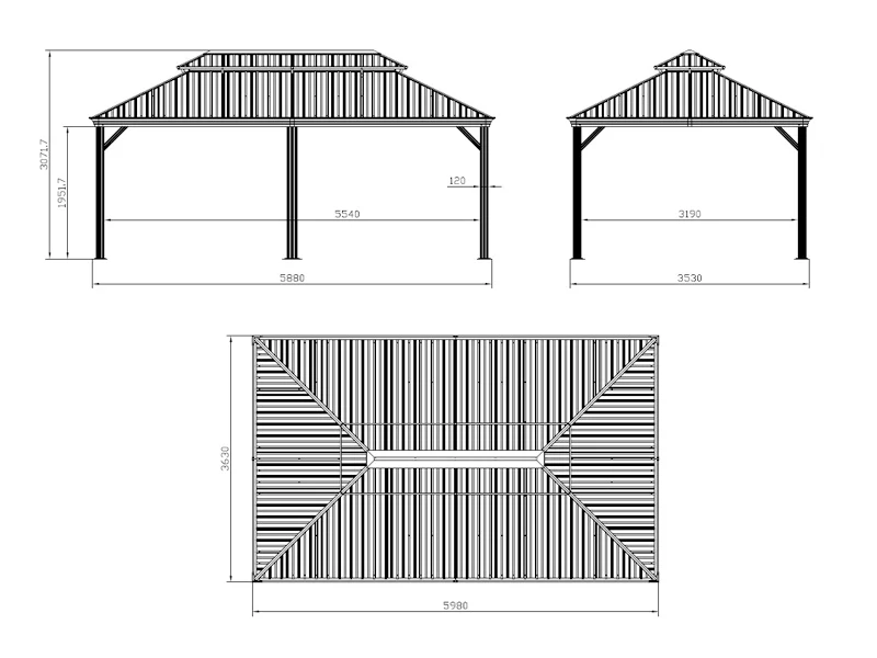 Paviljong Santa Fe Alu+ med gardiner och myggnät, 3,65x6m, Brun - Image 7