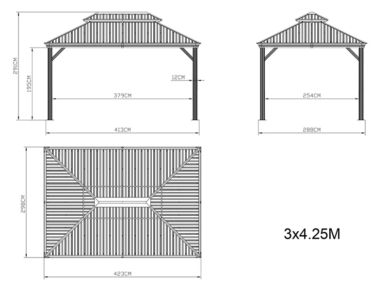 Paviljong Santa Fe Alu+ med gardiner och myggnät, 3x4,25m, Svart - Image 6