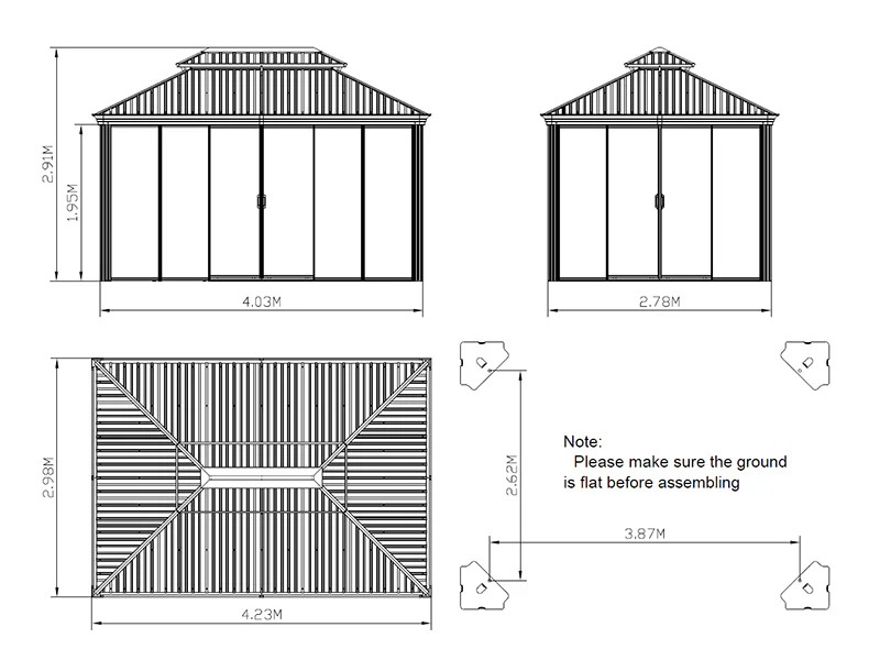 Paviljong Santa Fe Alu+ med sidoväggar och skjutdörrar, 3x4,25m, Svart - Image 8