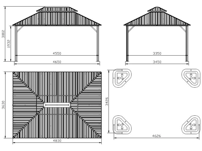Paviljong Santa Fe Steel+ med gardiner och myggnät, 3,65x4,85m, Svart - Image 7