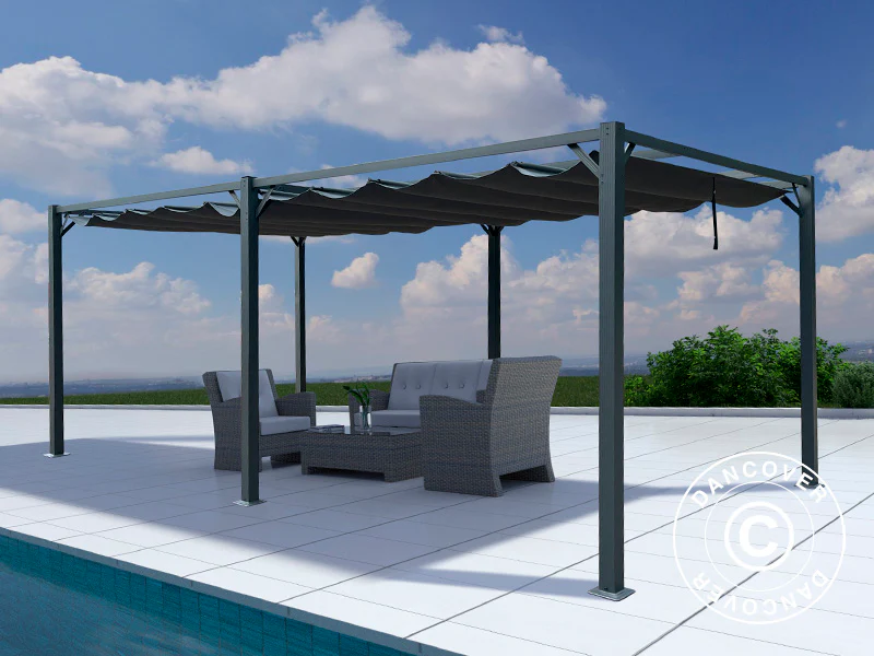 Pergola paviljong Santa Cruz, 4x8m, Mörkgrå - Image 2