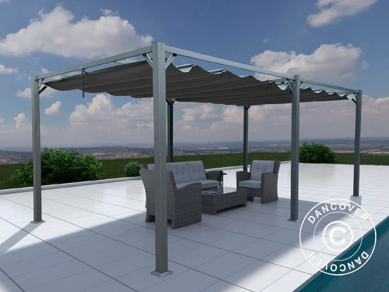 Pergola paviljong Santa Cruz, 4x8m, Mörkgrå - Image 4