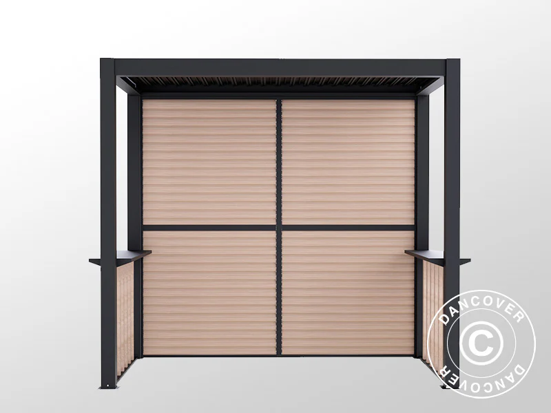 Pergola San Juan för grill, med lamellväggar och sidor, 2,5x1,5x2,3m, Svart/Trälook - Image 10