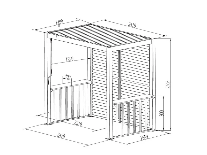 Pergola San Juan för grill, med lamellväggar och sidor, 2,5x1,5x2,3m, Svart/Trälook - Image 11