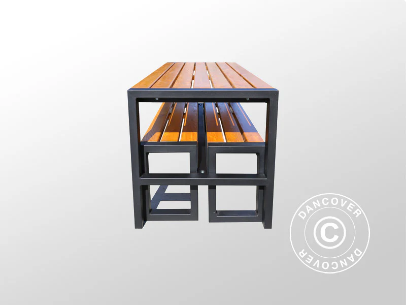 Picknickbord med 2 bänkar, 166x70cm/150x30cm, Mörkt trä/Svart - Image 4