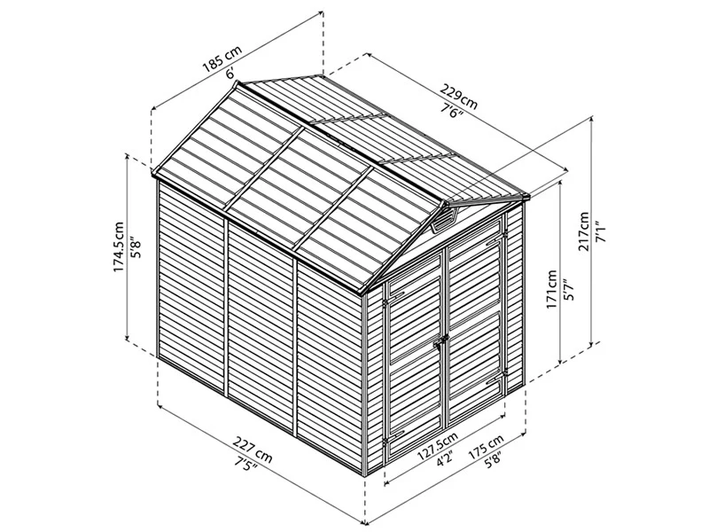 Polykarbonat Redskapsbod SkyLight, Palram/Canopia, 1,85x2,29x2,17m, 4,24m², Grå - Image 4