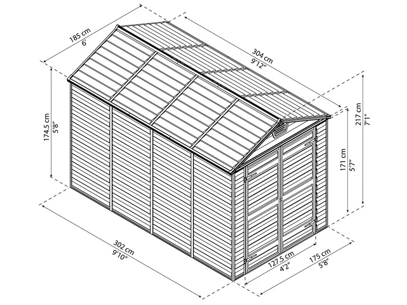 Polykarbonat Redskapsbod SkyLight, Palram/Canopia, 1,85x3,04x2,17m, 5,62m², Grå - Image 3