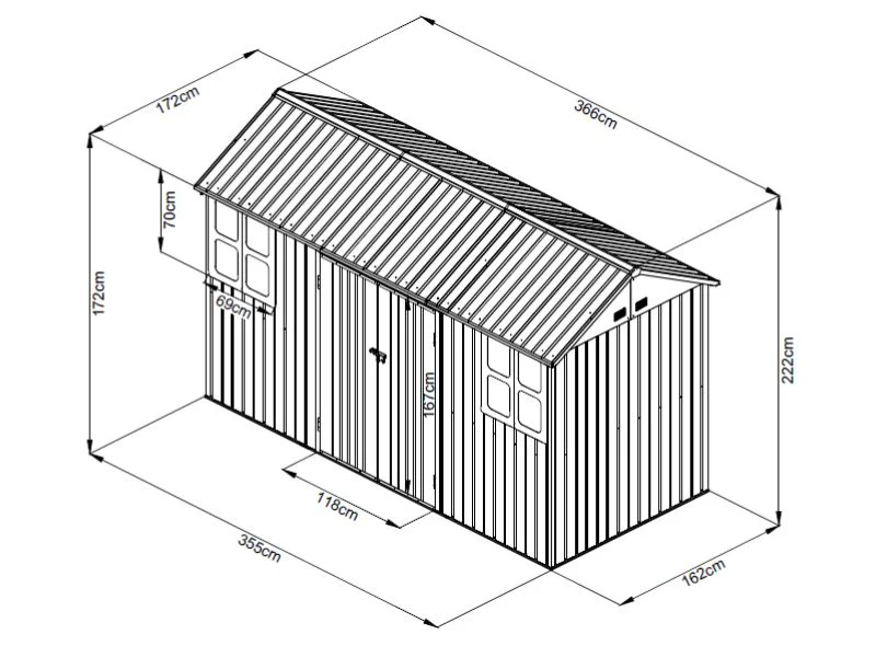 Redskapsbod 3,66x1,72x2,22m, 6,29m², ProShed®, Antracit/Vit - Image 8