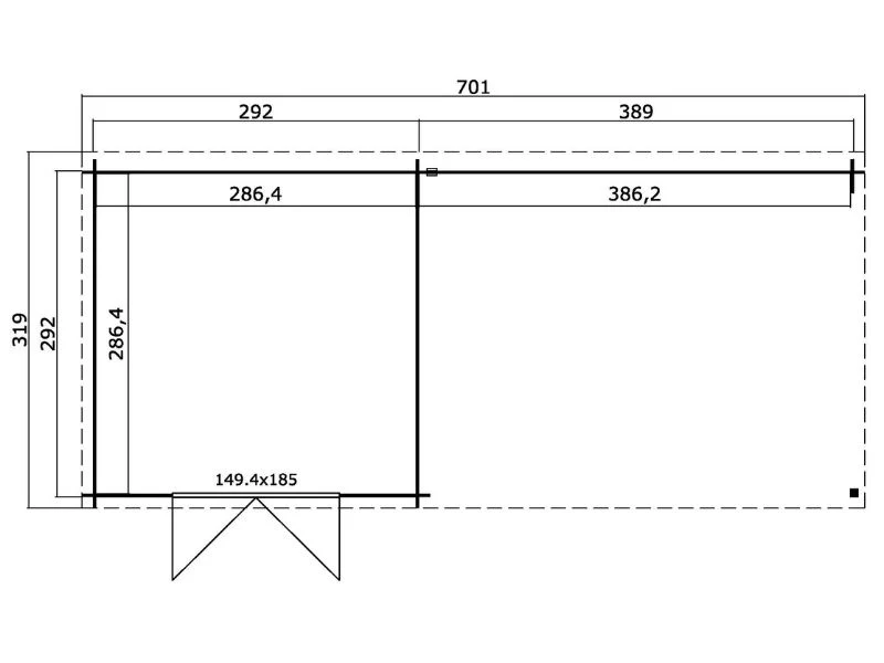 Redskapsbod i trä m/utskjut Molde, 6,81x2,92x2,11m, 19,8m2, Naturlig - Image 3