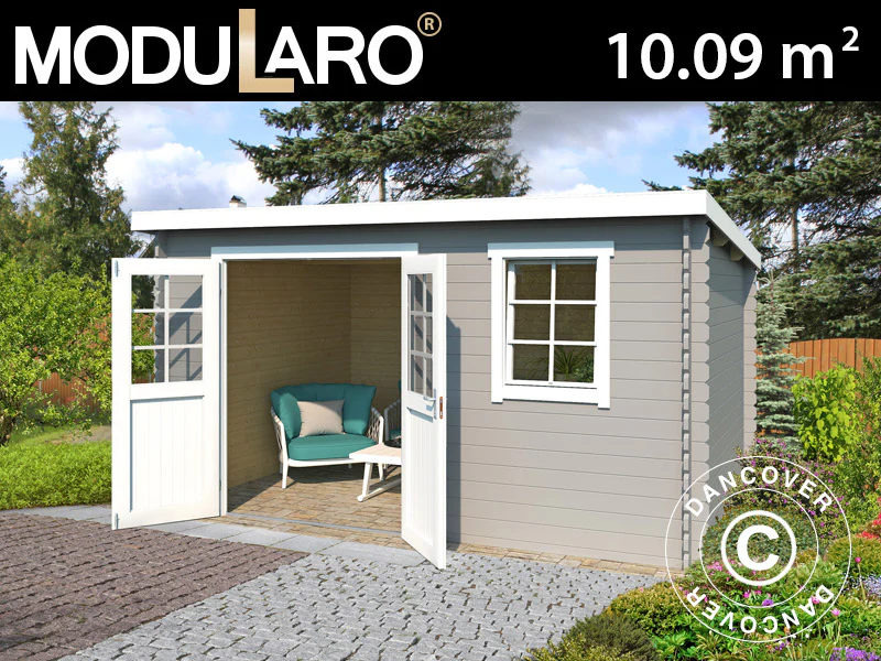 Redskapsbod i trä Asker 3,8x2,75x2,11m, 28mm, 10,09m², Ljusgrå