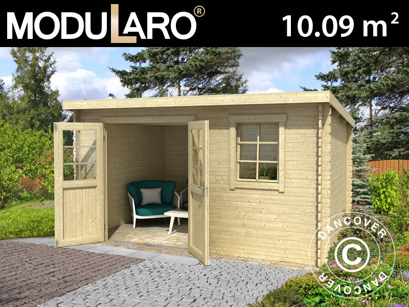 Redskapsbod i trä Asker 3,8x2,75x2,11m, 28mm, 10,09m², Naturlig