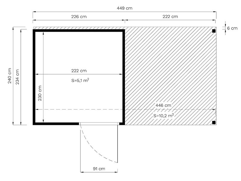 Redskapsbod i trä, Bertilo Cubus 2L, 4,49x2,34x2,32m, 5,1m²+ 5,15m², Grå - Image 6