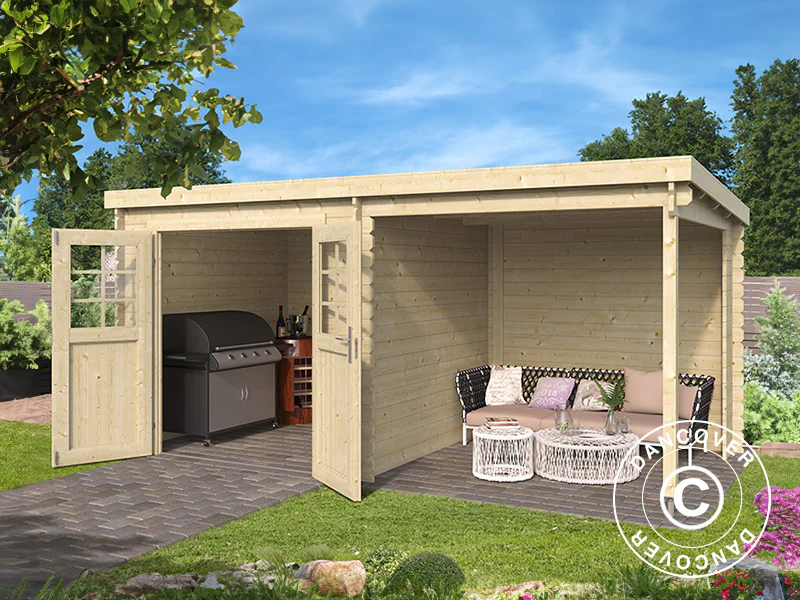 Redskapsbod i trä Lahti med överhäng 4,24x2,2x2m, 28mm, 8,9m², Naturell - Image 2