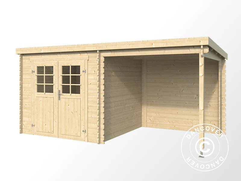 Redskapsbod i trä Lahti med överhäng 4,24x2,2x2m, 28mm, 8,9m², Naturell - Image 3