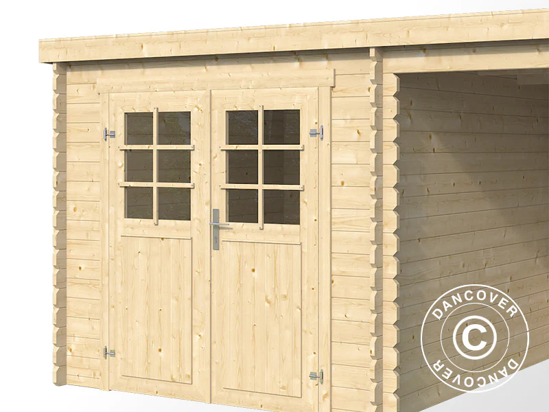 Redskapsbod i trä Lahti med överhäng 4,24x2,2x2m, 28mm, 8,9m², Naturell - Image 4