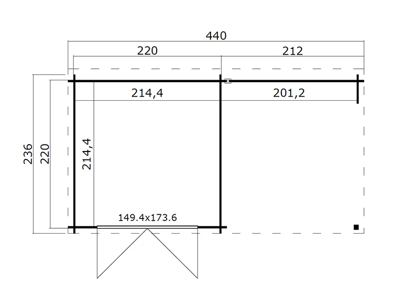 Redskapsbod i trä Lahti med överhäng 4,24x2,2x2m, 28mm, 8,9m², Naturell - Image 6