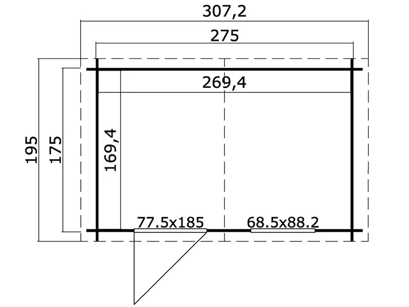 Redskapsbod i trä Marseille 2,75x1,75x2,34m, 28mm, 4,56m², Naturlig - Image 4