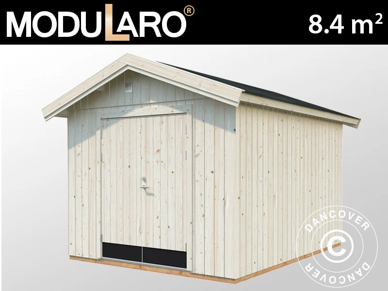 Redskapsbod i trä med golv, 2,75x3,44x2,67m, 8,4m², Naturlig