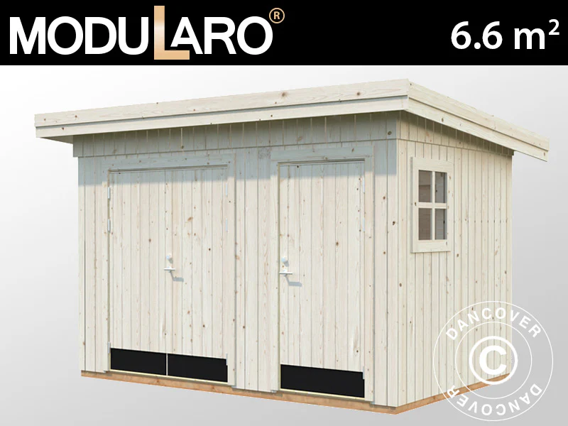 Redskapsbod i trä med golv, 3,44x2,21x2,49m, 6,6m², Naturlig