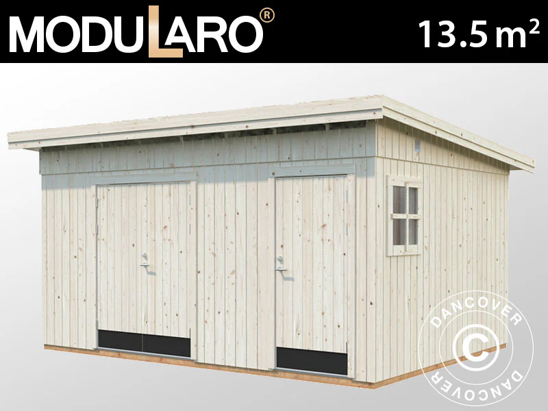 Redskapsbod i trä med golv, 4,52x3,3x2,59m, 13,5m², Naturlig