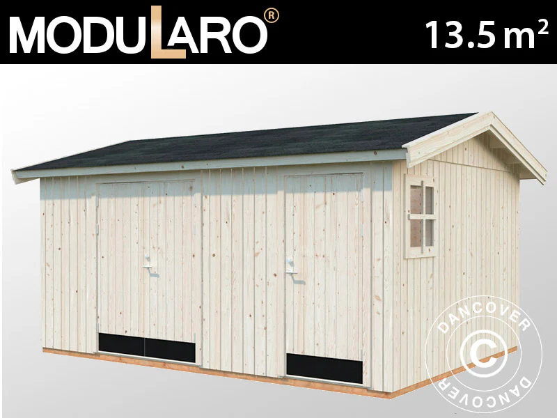 Redskapsbod i trä med golv, 4,52x3,3x2,61m, 13,5m², Naturlig