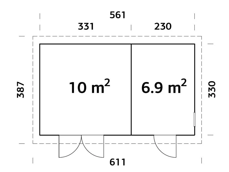 Redskapsbod i trä med golv, 5,61x3,3x2,59m, 16,9m², Naturlig - Image 6