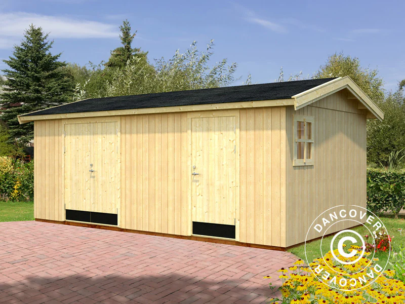 Redskapsbod i trä med golv, 5,61x3,3x2,61m, 16,9m², Naturlig - Image 2