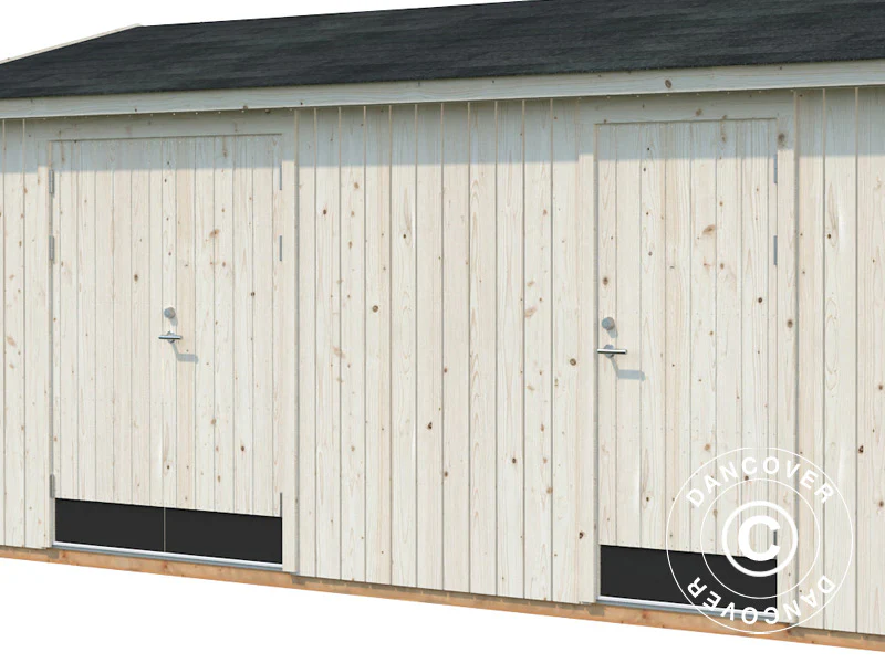 Redskapsbod i trä med golv, 5,61x3,3x2,61m, 16,9m², Naturlig - Image 4