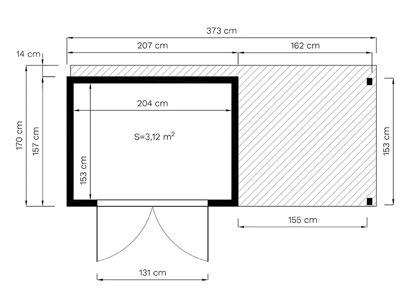 Redskapsbod i trä med överhäng, Bertilo Cubico 2Plus, 3,73x1,57x2,08m, 2,43m² + 3,37m², Naturlig - Image 6