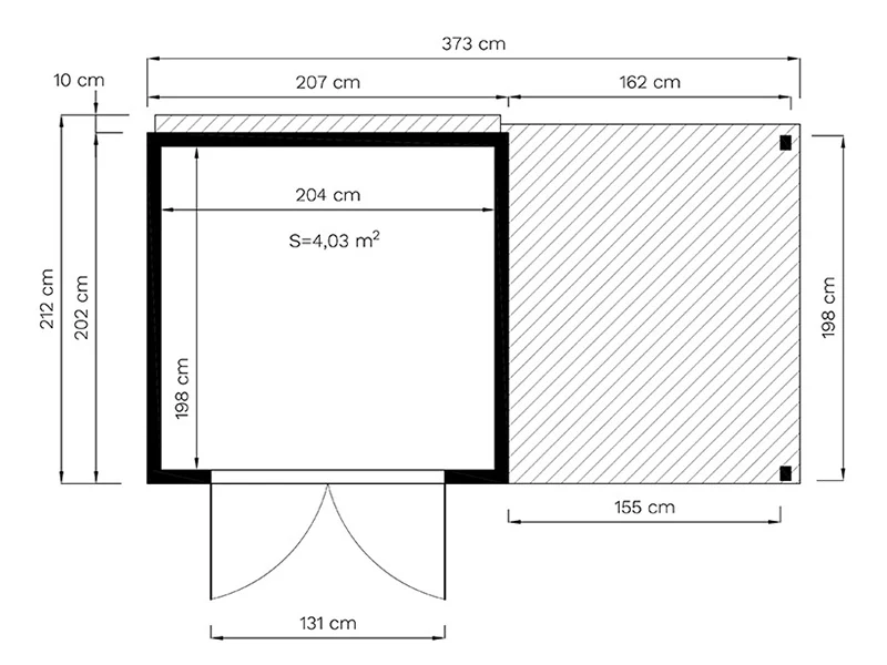 Redskapsbod i trä med överhäng, Bertilo Cubico 3Plus, 3,73x2,02x2,08m, 4,3m²+1,5m², Naturlig - Image 6