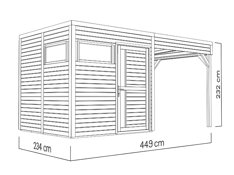 Redskapsbod i trä med överhäng, Bertilo Cubus 2L, 4,49x2,34x2,32m, 5,1m²+5,15m², Naturlig - Image 6