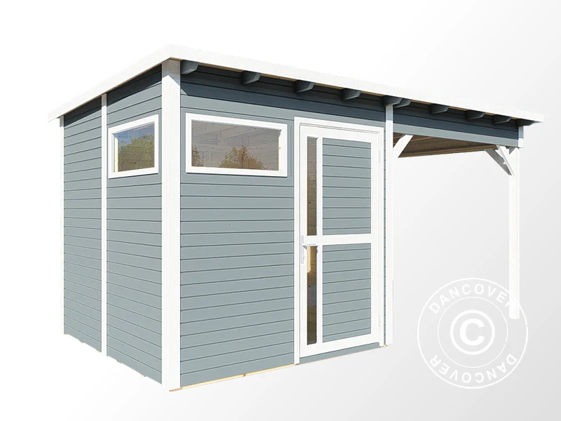 Redskapsbod i trä med överhäng, Bertilo Pentus 2L, 4,49x2,34x2,33m, 5,1m²+5,1m², Grå - Image 3
