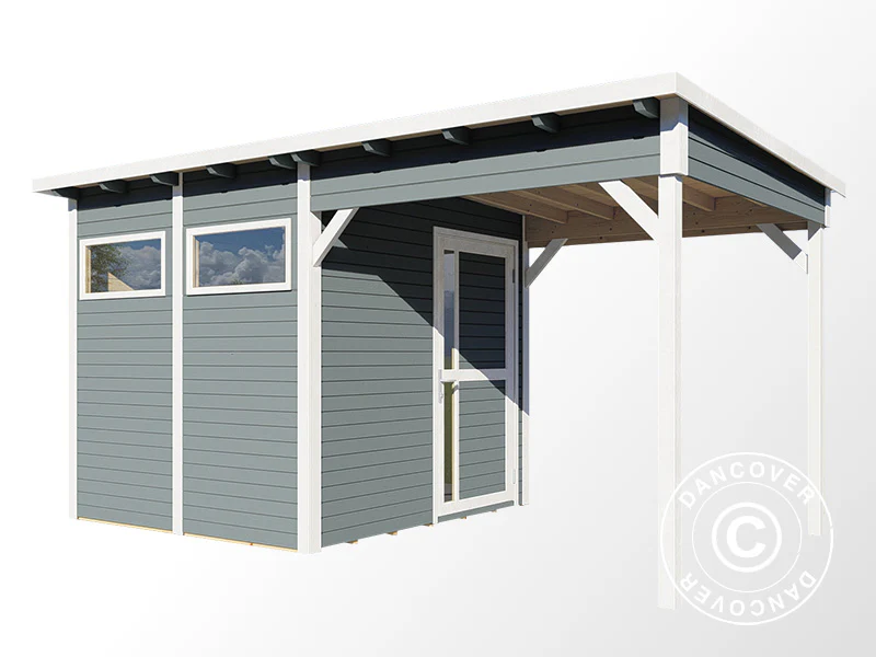 Redskapsbod i trä med överhäng, Bertilo Pentus 2L, 4,49x2,34x2,33m, 5,1m²+5,1m², Grå - Image 5