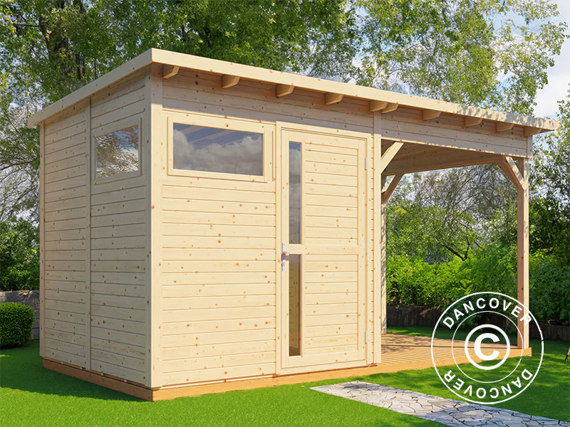 Redskapsbod i trä med överhäng, Bertilo Pentus 2L, 4,49x2,34x2,33m, 5,1m²+5,1m², Natur - Image 2