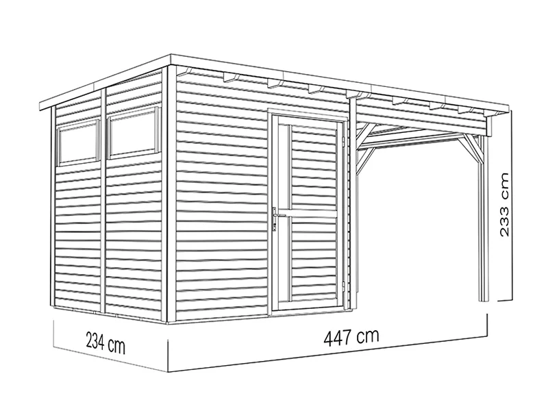Redskapsbod i trä med överhäng, Bertilo Pentus 2L, 4,49x2,34x2,33m, 5,1m²+5,1m², Natur - Image 6