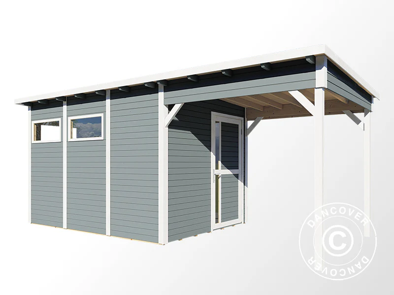 Redskapsbod i trä med överhäng, Bertilo Pentus 3L, 5,58x2,34x2,33m, 7,65m²+5,15m², Grå - Image 5