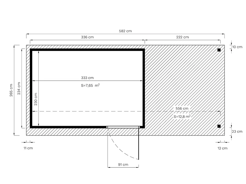 Redskapsbod i trä med överhäng, Bertilo Pentus 3L, 5,58x2,34x2,33m, 7,65m²+5,15m², Natur - Image 7