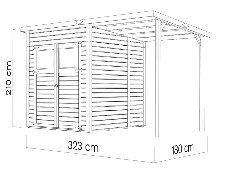 Redskapsbod i trä med utskjutande tak, Bertilo Amrum 2 Plus, 3,23x1,8x2,1m, 2,78m² + 3,03m² - Image 5