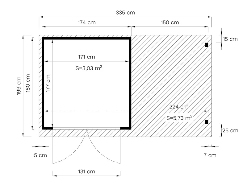 Redskapsbod i trä med utskjutande tak, Bertilo Amrum 2 Plus, 3,23x1,8x2,1m, 2,78m² + 3,03m² - Image 6